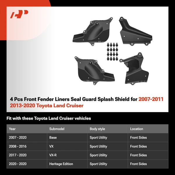 4 Pcs Front Fender Liners Seal Guard Splash Shield for 2007-2011 2013-2020 Toyota Land Cruiser