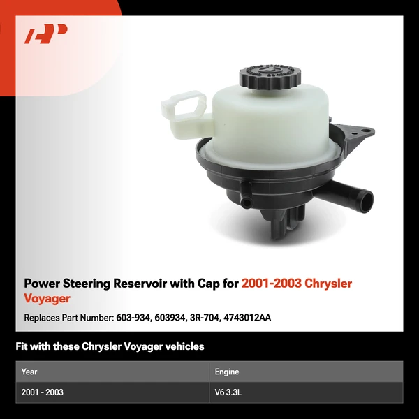 Power Steering Reservoir with Cap for 2001-2003 Chrysler Voyager