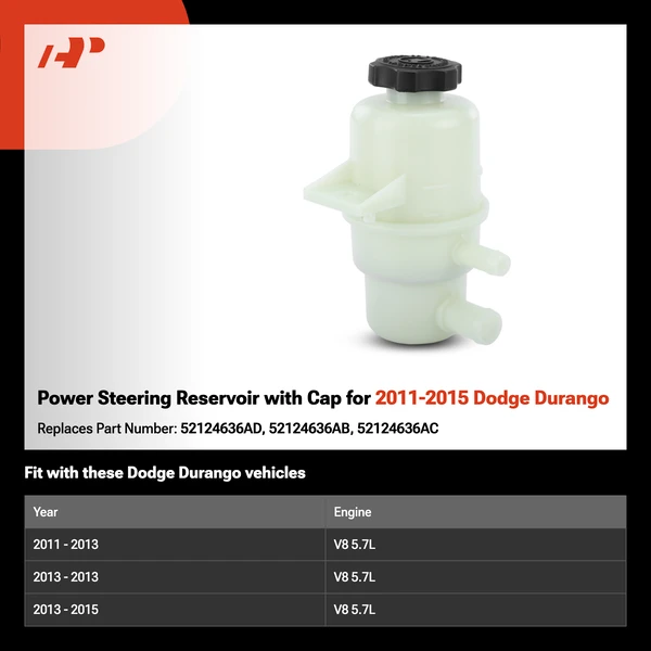 Power Steering Reservoir with Cap for 2011-2015 Dodge Durango