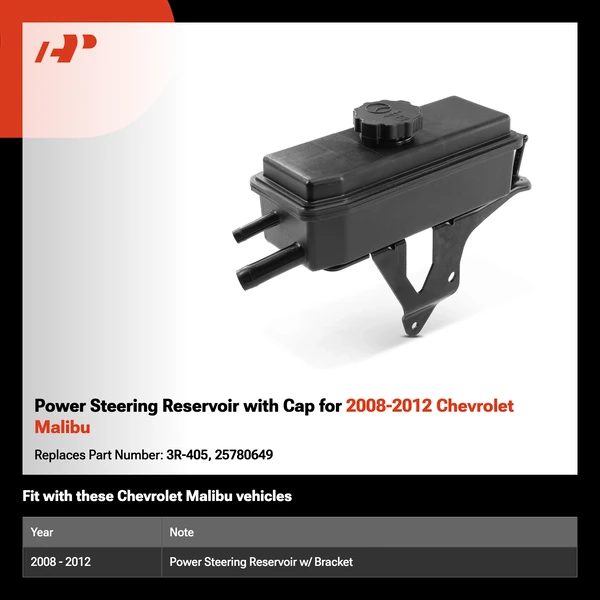 Power Steering Reservoir with Cap for 2008-2012 Chevrolet Malibu