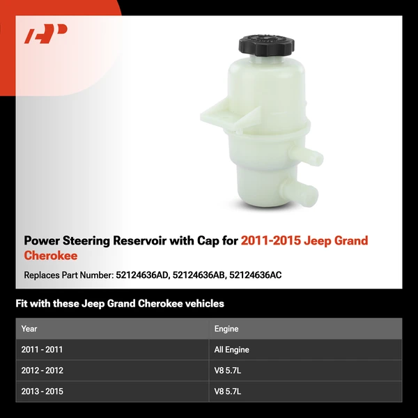 Power Steering Reservoir with Cap for 2011-2015 Jeep Grand Cherokee