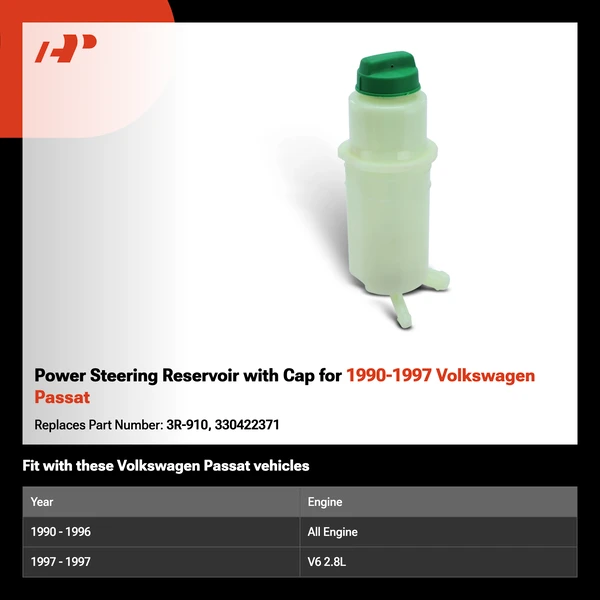 Power Steering Reservoir with Cap for 1990-1997 Volkswagen Passat