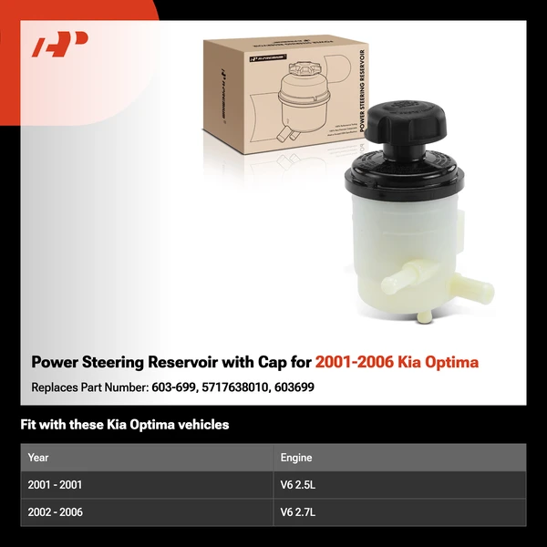 Power Steering Reservoir with Cap for 2001-2006 Kia Optima