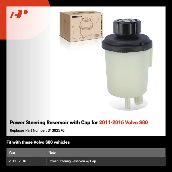Power Steering Reservoir with Cap for 2011-2016 Volvo S80