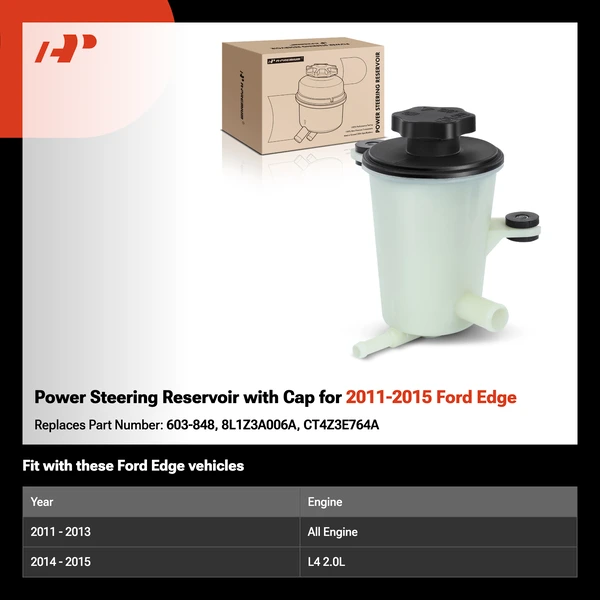 Power Steering Reservoir with Cap for 2011-2015 Ford Edge