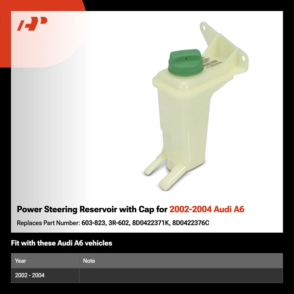 Power Steering Reservoir with Cap for 2002-2004 Audi A6