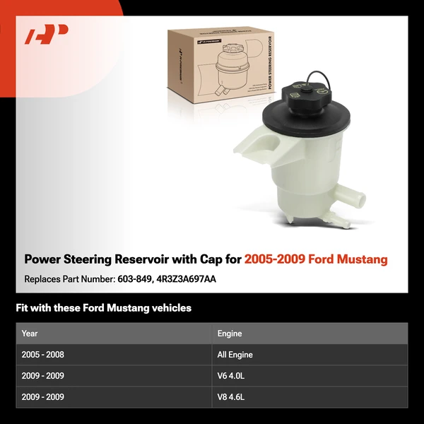 Power Steering Reservoir with Cap for 2005-2009 Ford Mustang