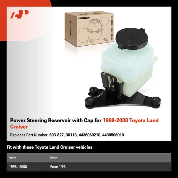 Power Steering Reservoir with Cap for 1998-2008 Toyota Land Cruiser