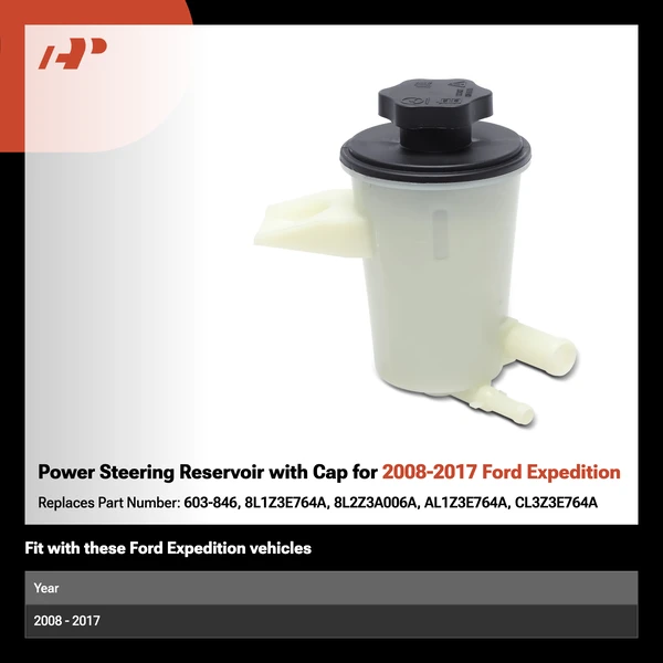 Power Steering Reservoir with Cap for 2008-2017 Ford Expedition