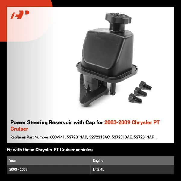 Power Steering Reservoir with Cap for 2003-2009 Chrysler PT Cruiser