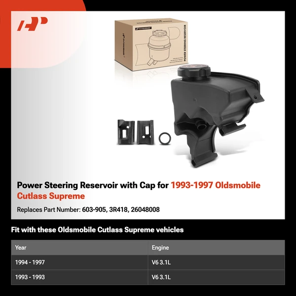 Power Steering Reservoir with Cap for 1993-1997 Oldsmobile Cutlass Supreme