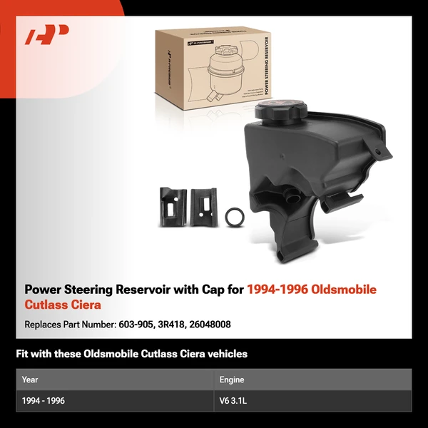 Power Steering Reservoir with Cap for 1994-1996 Oldsmobile Cutlass Ciera