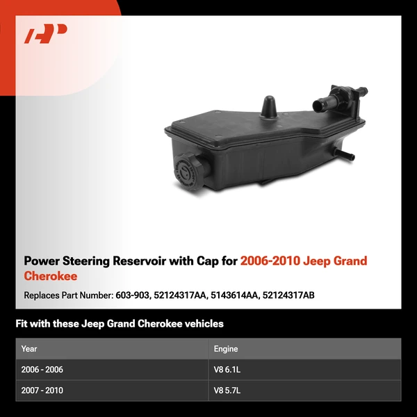 Power Steering Reservoir with Cap for 2006-2010 Jeep Grand Cherokee