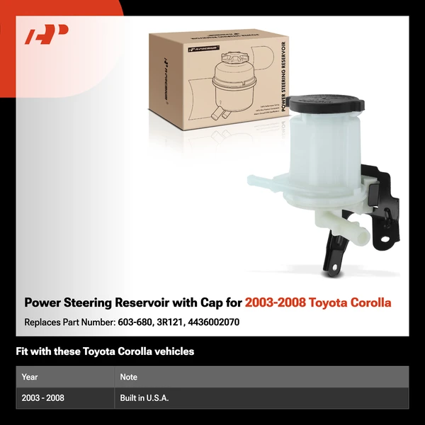 Power Steering Reservoir with Cap for 2003-2008 Toyota Corolla