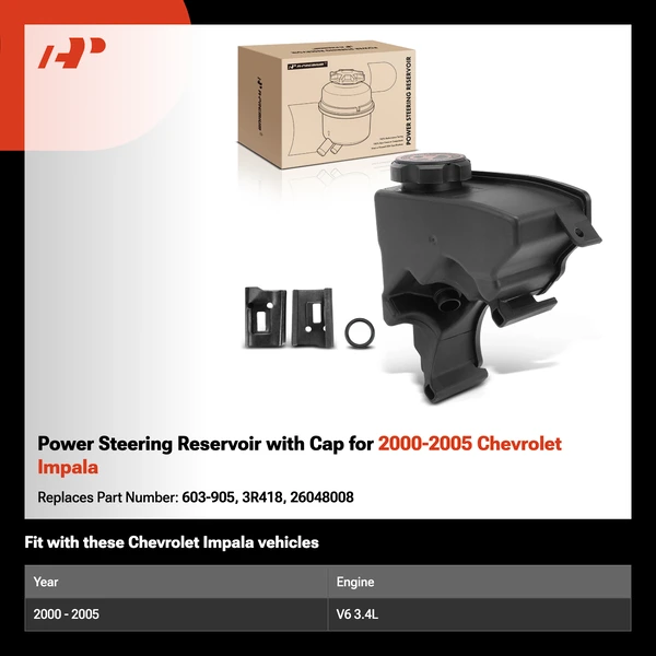 Power Steering Reservoir with Cap for 2000-2005 Chevrolet Impala