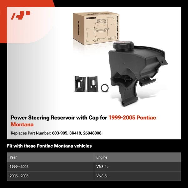 Power Steering Reservoir with Cap for 1999-2005 Pontiac Montana