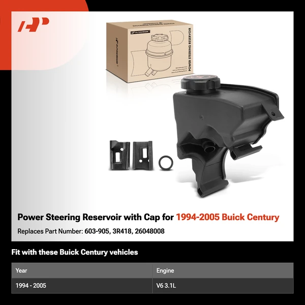 Power Steering Reservoir with Cap for 1994-2005 Buick Century