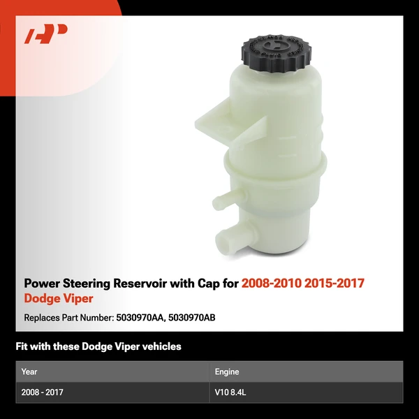 Power Steering Reservoir with Cap for 2008-2010 2015-2017 Dodge Viper