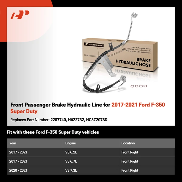 Front Passenger Brake Hydraulic Line for 2017-2021 Ford F-350 Super Duty