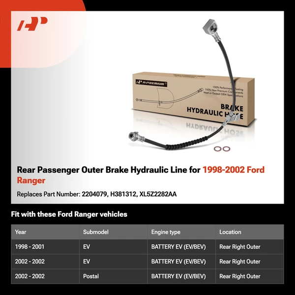 Rear Passenger Outer Brake Hydraulic Line for 1998-2002 Ford Ranger