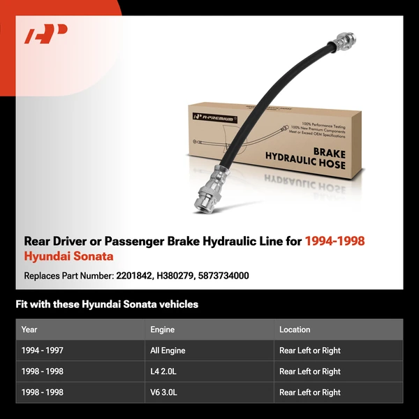 Rear Driver or Passenger Brake Hydraulic Line for 1994-1998 Hyundai Sonata