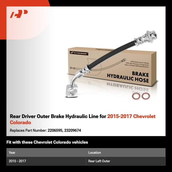 Rear Driver Outer Brake Hydraulic Line for 2015-2017 Chevrolet Colorado