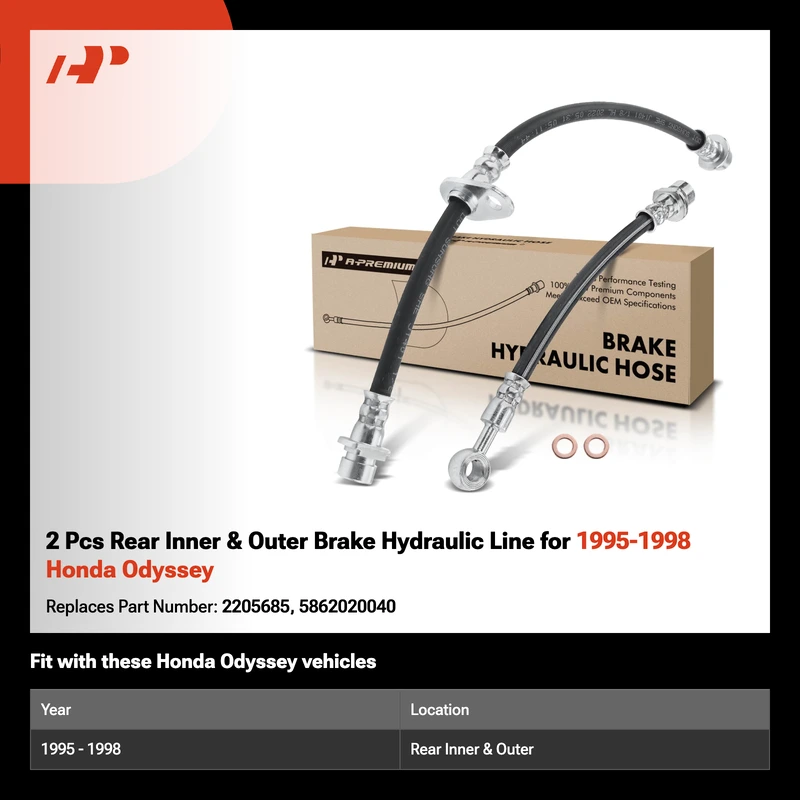 2 Pcs Rear Inner & Outer Brake Hydraulic Line for 1995-1998 Honda Odyssey