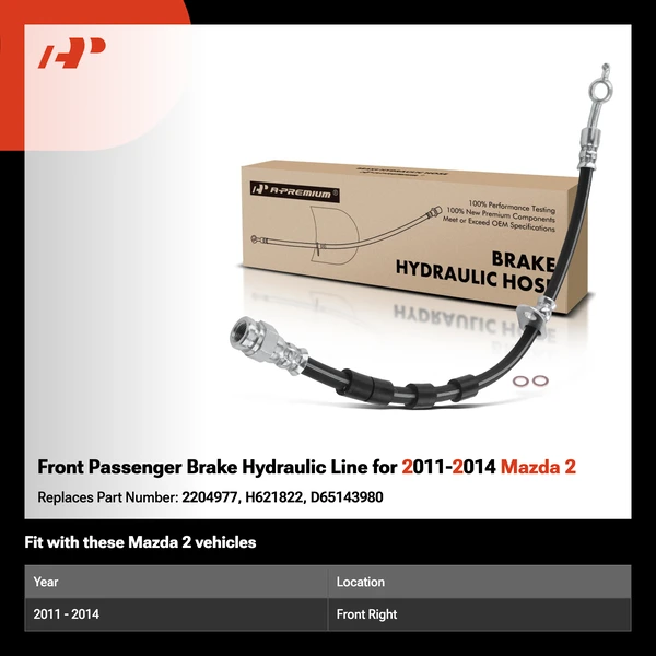 Front Passenger Brake Hydraulic Line for 2011-2014 Mazda 2