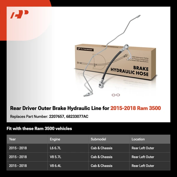 Rear Driver Outer Brake Hydraulic Line for 2015-2018 Ram 3500