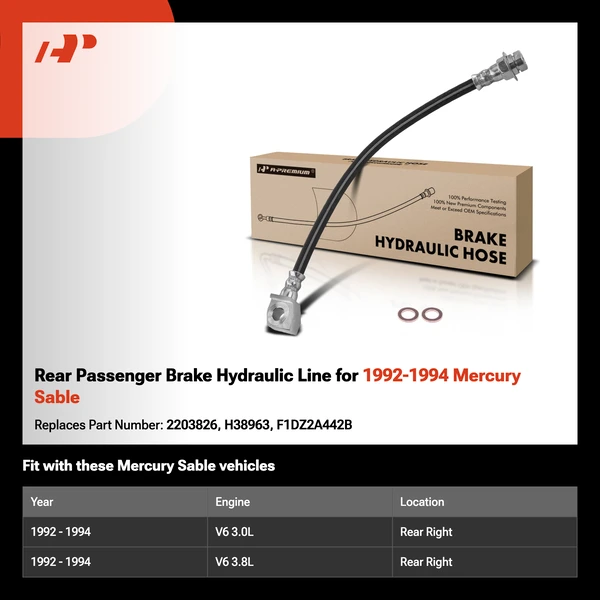 Rear Passenger Brake Hydraulic Line for 1992-1994 Mercury Sable