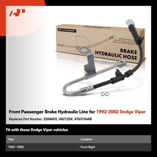 Front Passenger Brake Hydraulic Line for 1992-2002 Dodge Viper