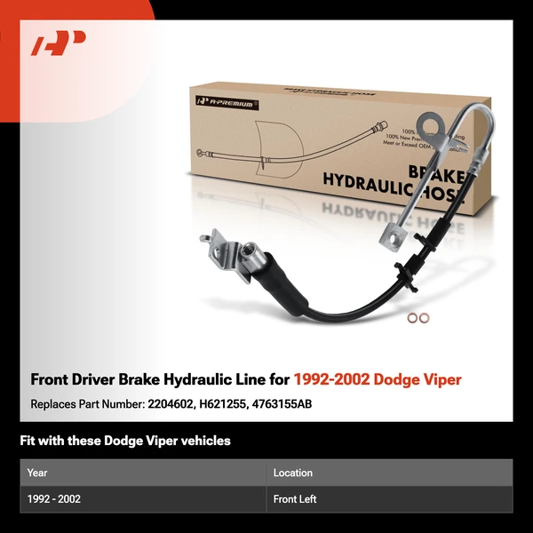 Front Driver Brake Hydraulic Line for 1992-2002 Dodge Viper