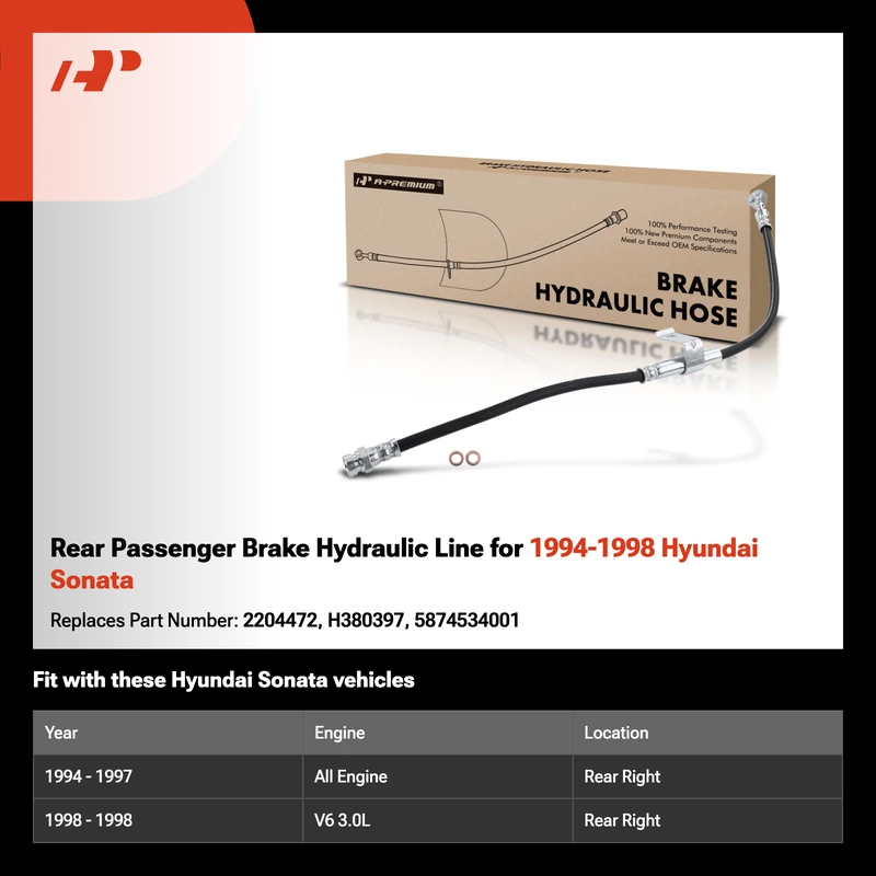 Rear Passenger Brake Hydraulic Line for 1994-1998 Hyundai Sonata