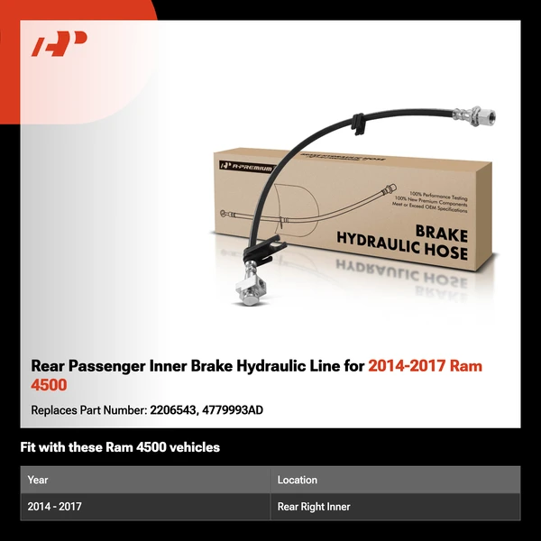 Rear Passenger Inner Brake Hydraulic Line for 2014-2017 Ram 4500