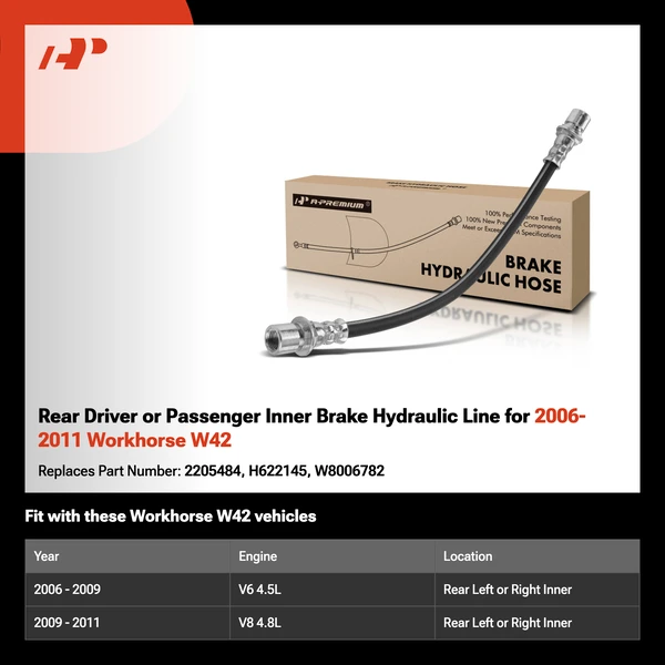 Rear Driver or Passenger Inner Brake Hydraulic Line for 2006-2011 Workhorse W42