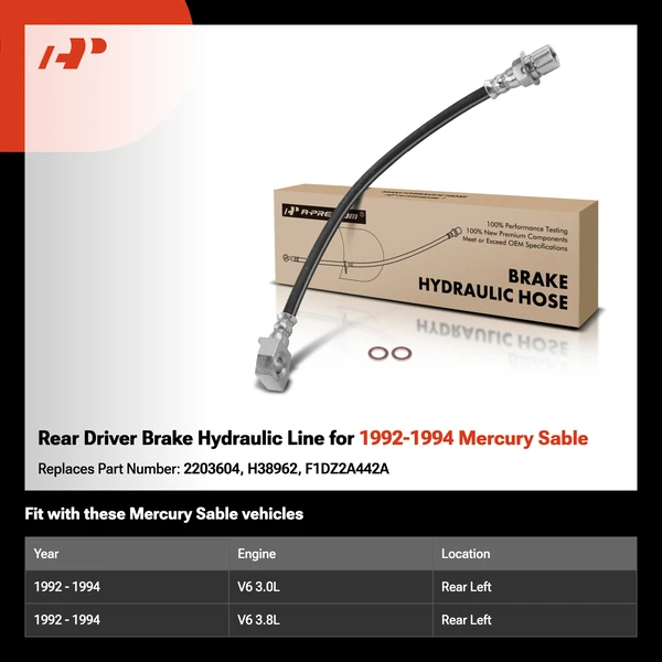 Rear Driver Brake Hydraulic Line for 1992-1994 Mercury Sable