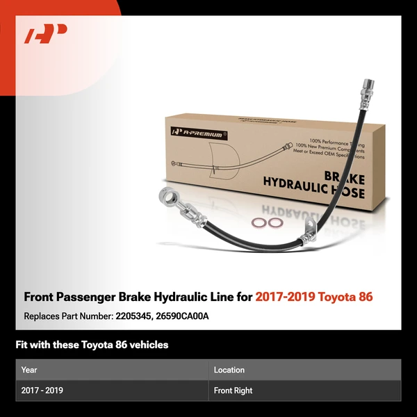 Front Passenger Brake Hydraulic Line for 2017-2019 Toyota 86