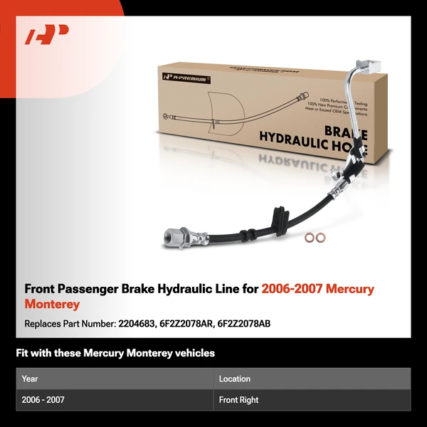 Front Passenger Brake Hydraulic Line for 2006-2007 Mercury Monterey
