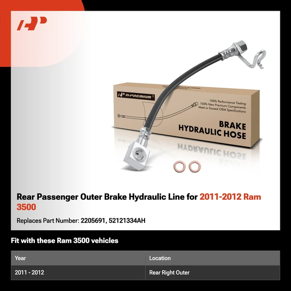 Rear Passenger Outer Brake Hydraulic Line for 2011-2012 Ram 3500