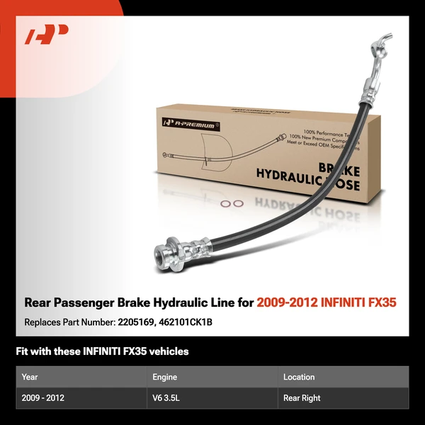 Rear Passenger Brake Hydraulic Line for 2009-2012 INFINITI FX35