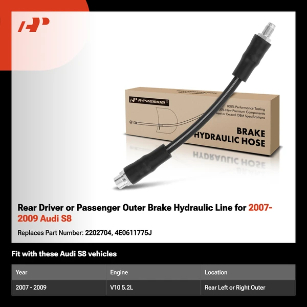 Rear Driver or Passenger Outer Brake Hydraulic Line for 2007-2009 Audi S8