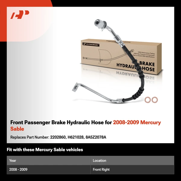Front Passenger Brake Hydraulic Hose for 2008-2009 Mercury Sable