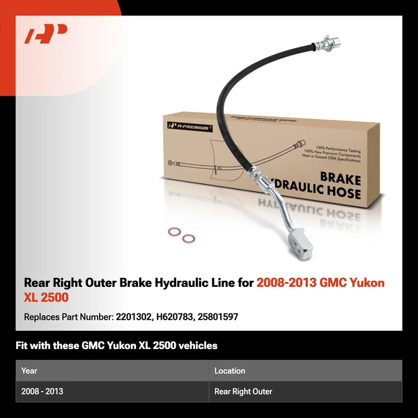 Rear Right Outer Brake Hydraulic Line for 2008-2013 GMC Yukon XL 2500