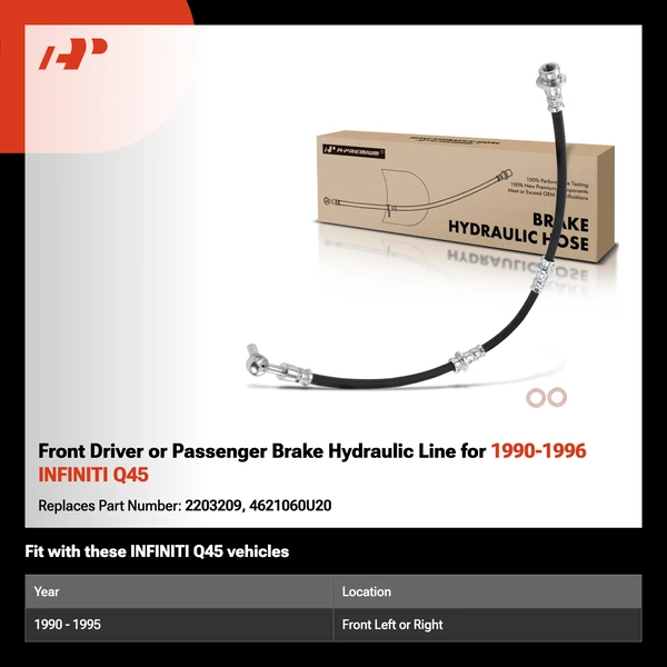 Front Driver or Passenger Brake Hydraulic Line for 1990-1996 INFINITI Q45