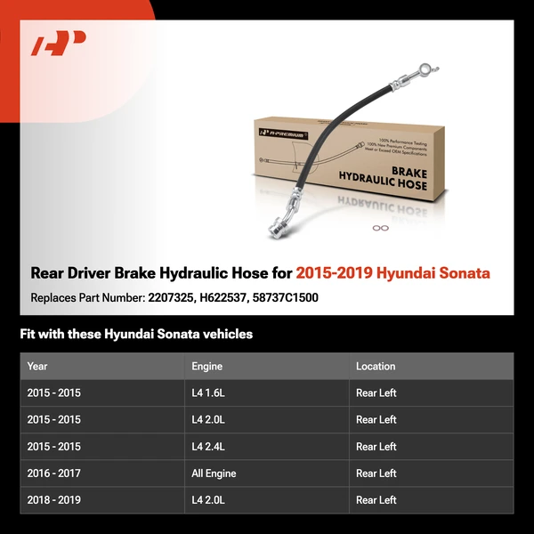 Rear Driver Brake Hydraulic Hose for 2015-2019 Hyundai Sonata