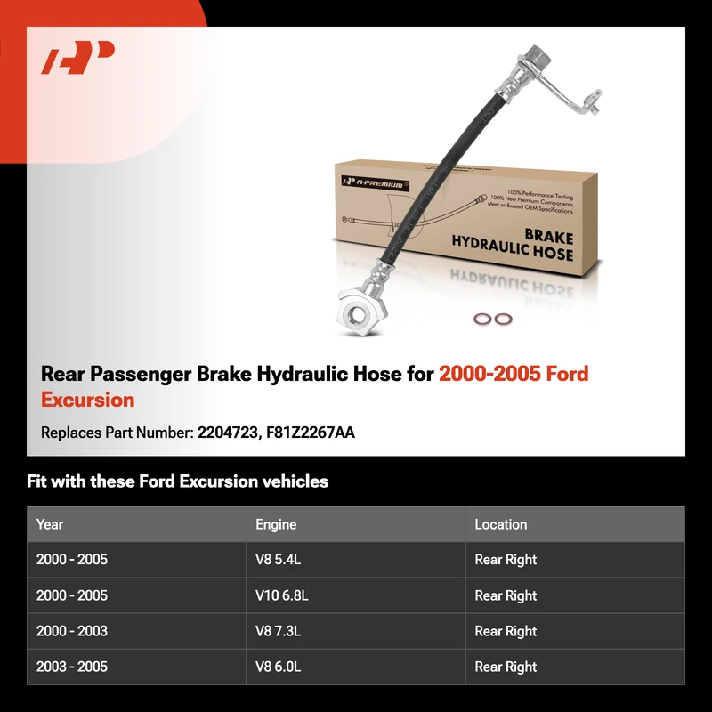 Rear Passenger Brake Hydraulic Hose for 2000-2005 Ford Excursion