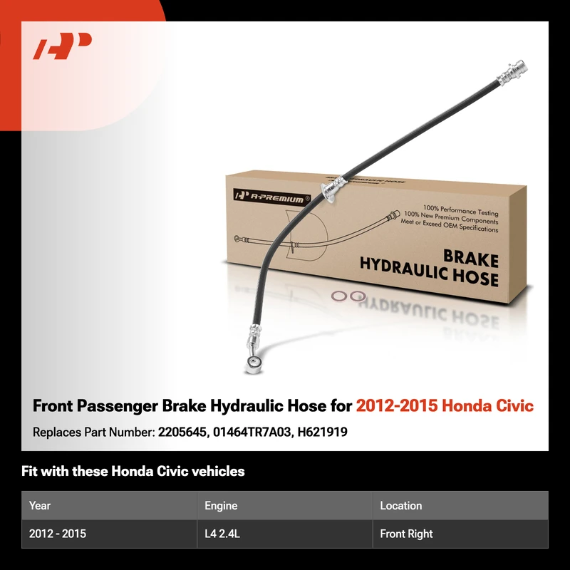 Front Passenger Brake Hydraulic Hose for 2012-2015 Honda Civic