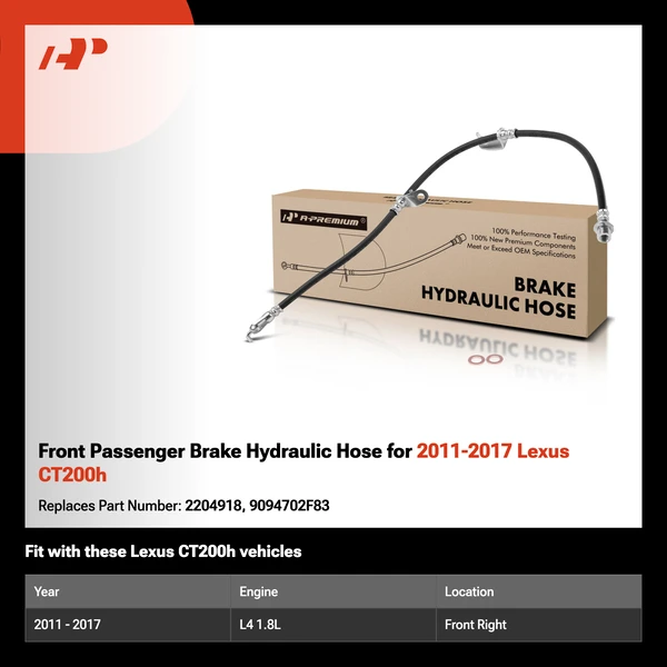Front Passenger Brake Hydraulic Hose for 2011-2017 Lexus CT200h