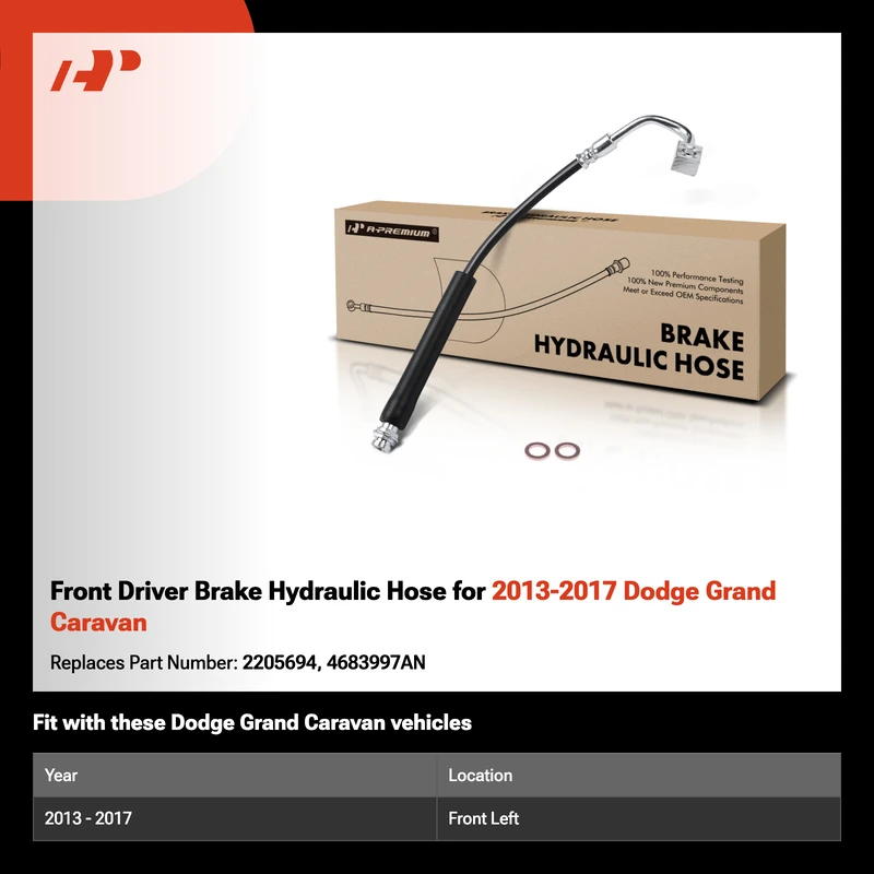 Front Driver Brake Hydraulic Hose for 2013-2017 Dodge Grand Caravan