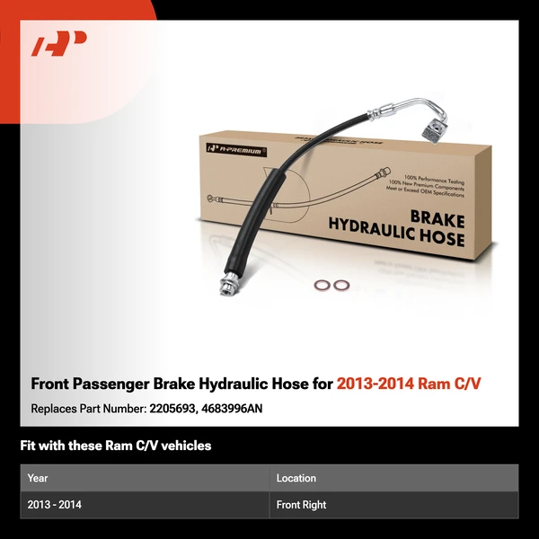 Front Passenger Brake Hydraulic Hose for 2013-2014 Ram C/V
